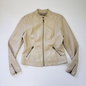 Baccini Vegan Leather Jacket Tan Small S Bone